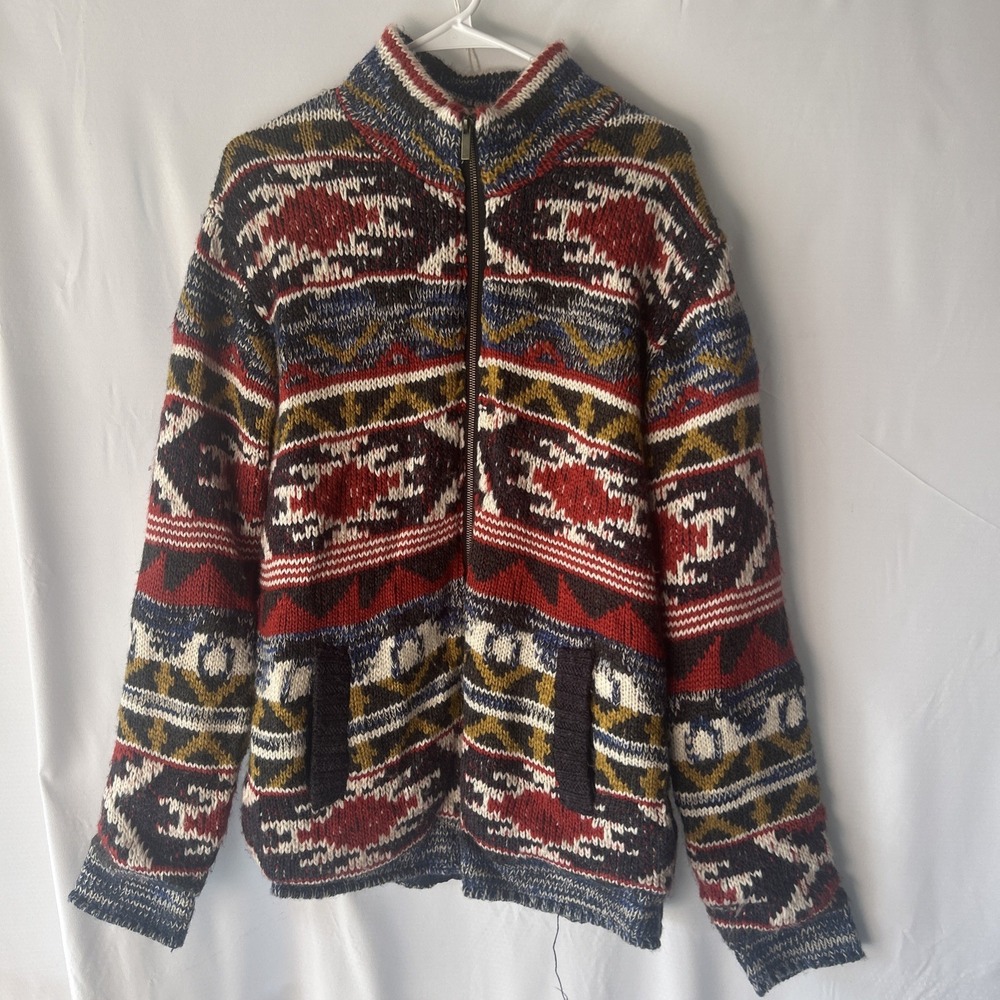 Vintage Full Zip Aztec Print Geo YKK Zip Jacket Upholstery Feel Size Large